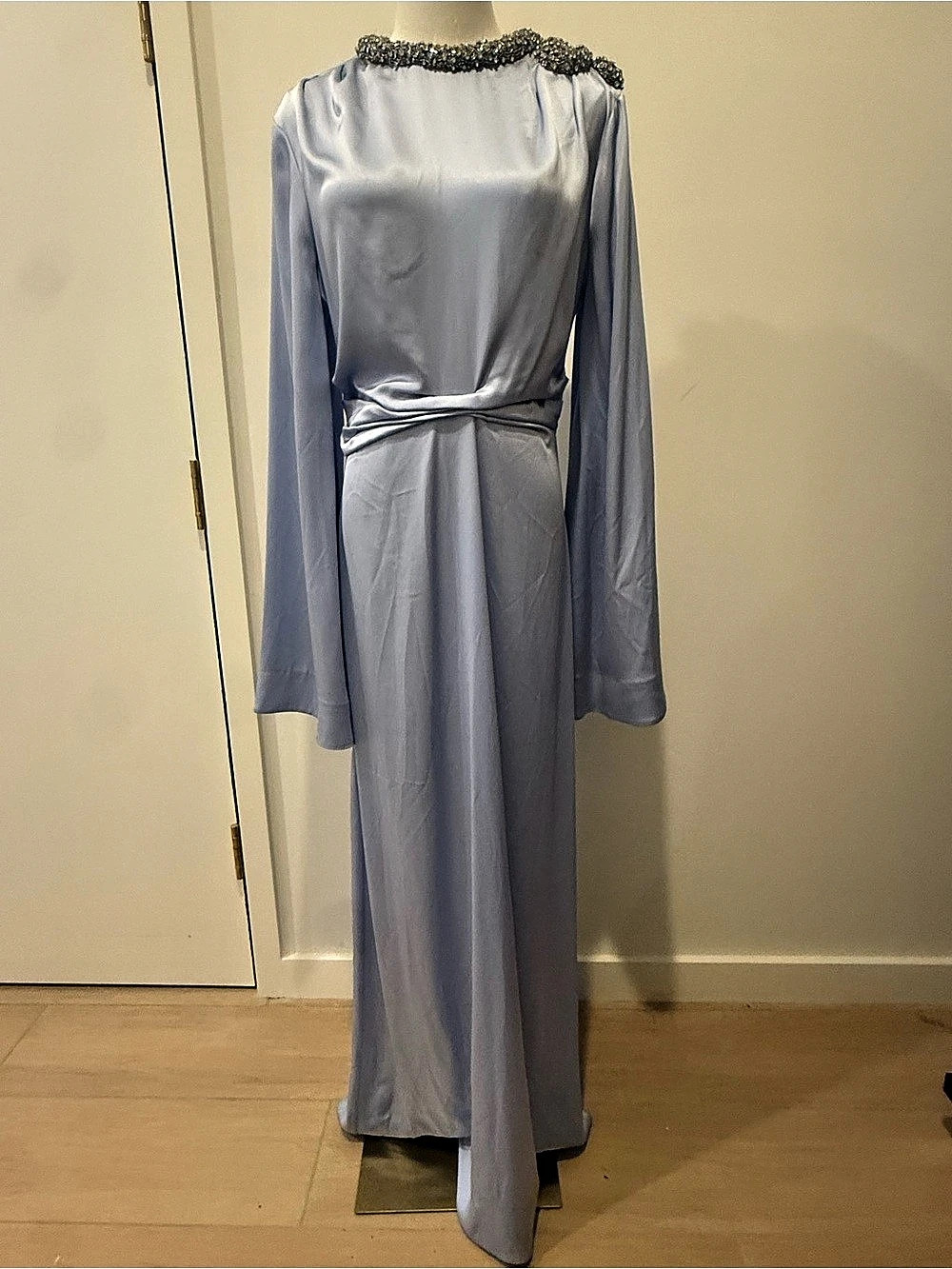 Rachel Gilbert Adi Gown Powder Blue Jeweled Maxi Dress US 4 NWT